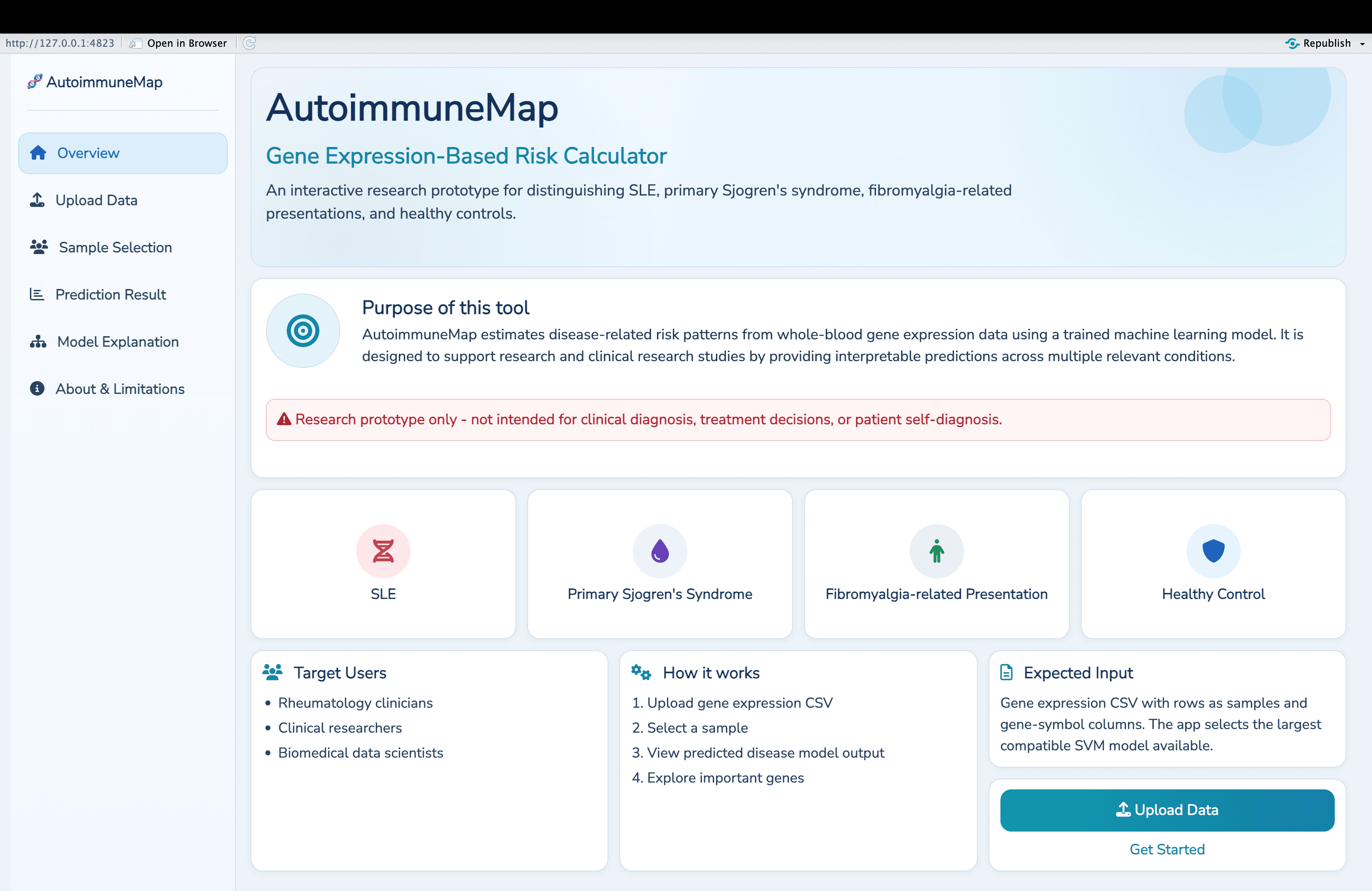 AutoimmuneMap Shiny app home screen